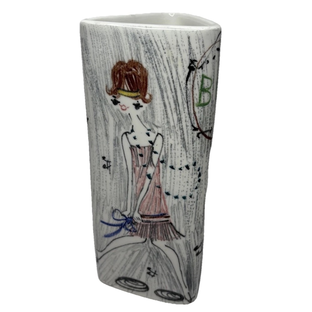 Vintage Quadrifoglio Vase 3-Sided RARE Flapper Dancer Bar Italy Triangular